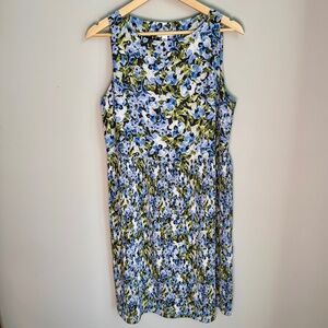 J.Jill NWT Floral Pleated Midi Dress Size M Blue Green Watercolor Sleeveless